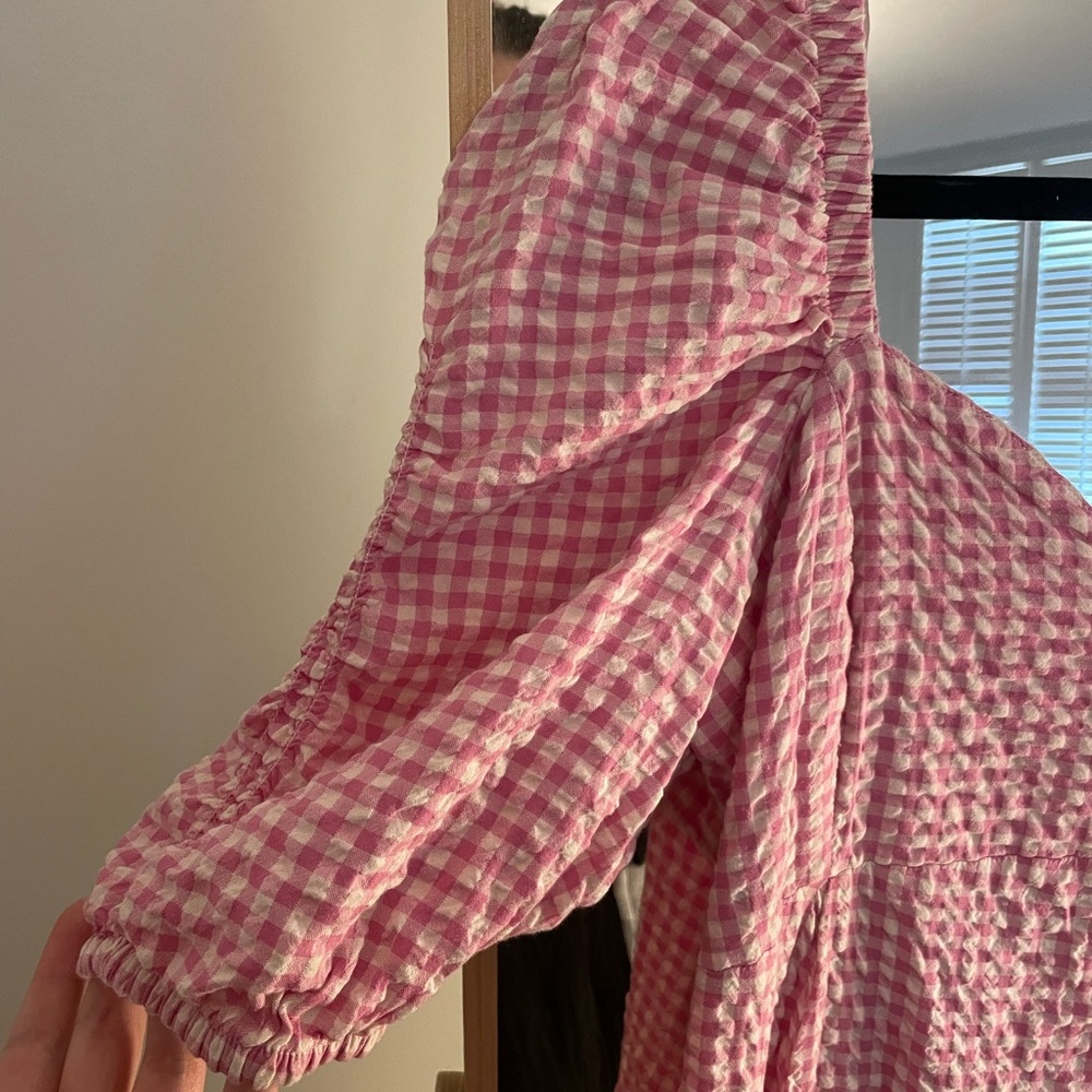 H&M Pink Gingham Midi Dress with Puff Sleeves - Picture 3 of 4